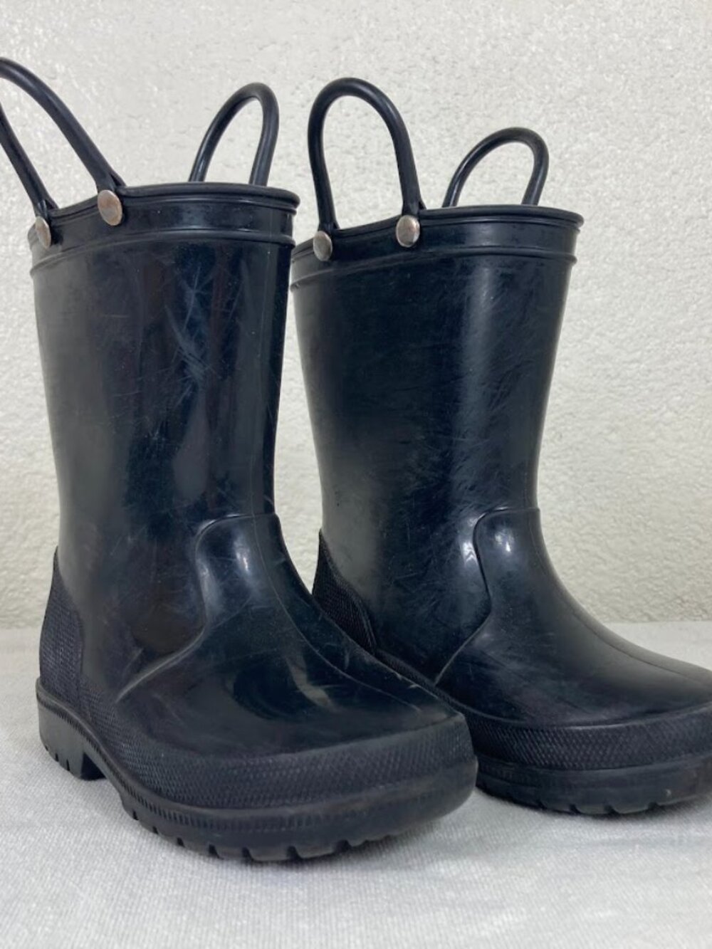 Kids Black Rubber Rain Boots Size 8 Waterproof Pull-On Toddler Youth
